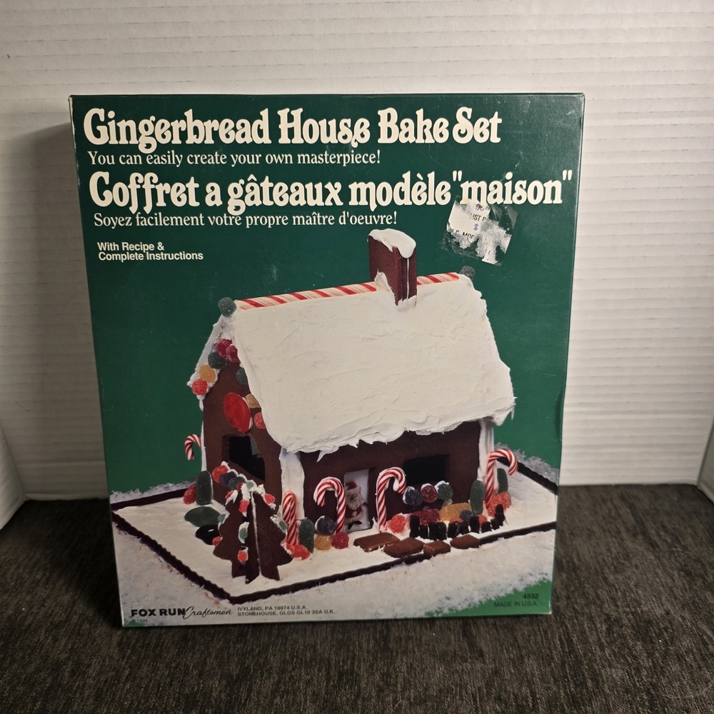 Vintage Gingerbread House Metal Bake Set with Recipe & Instructions Fox Run 1992